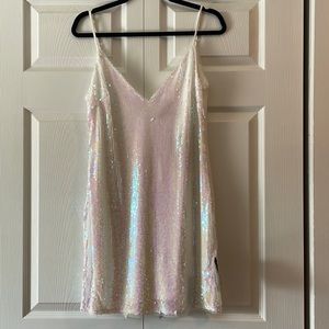NWT Lulu’s Mirrorball White Iridescent Sequin Mini Shift Dress
